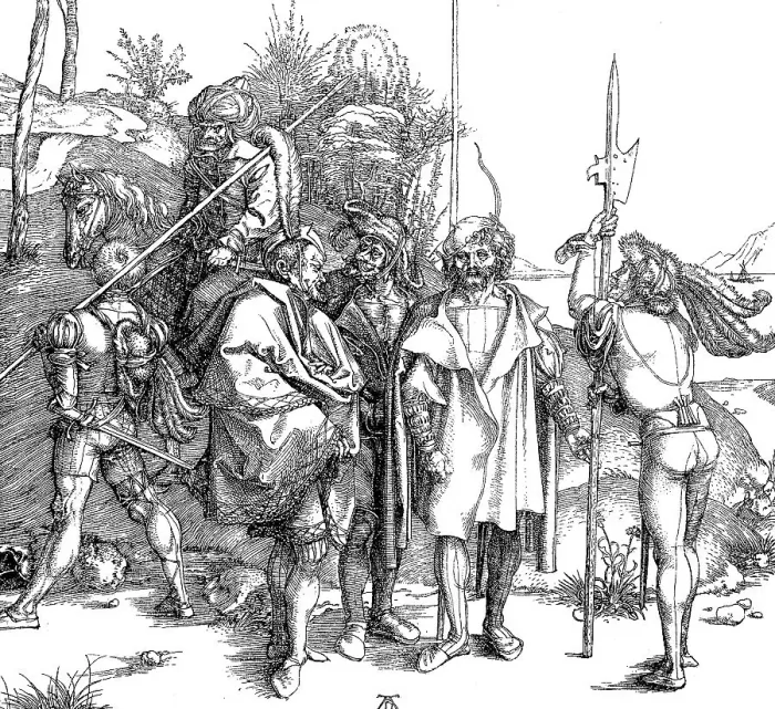 Framed Print : Warriors, in the centre two noblemen in cloaks and in the background a Turkish horseman