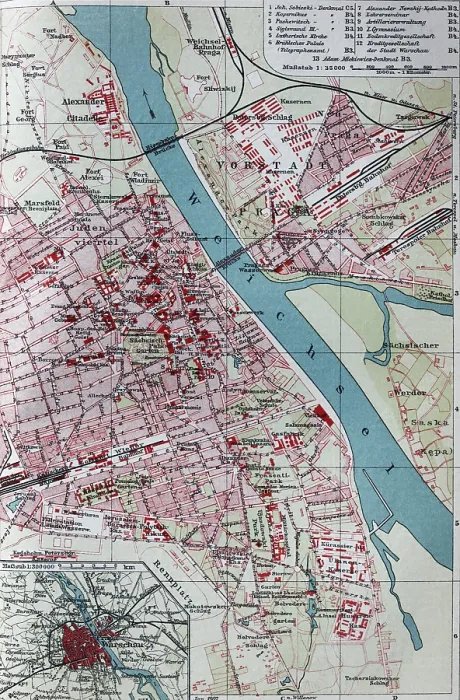 Framed Print : Warsaw, historical city map from 1907