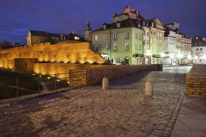 Framed Print : Warsaw Old Town skyline by night in Poland