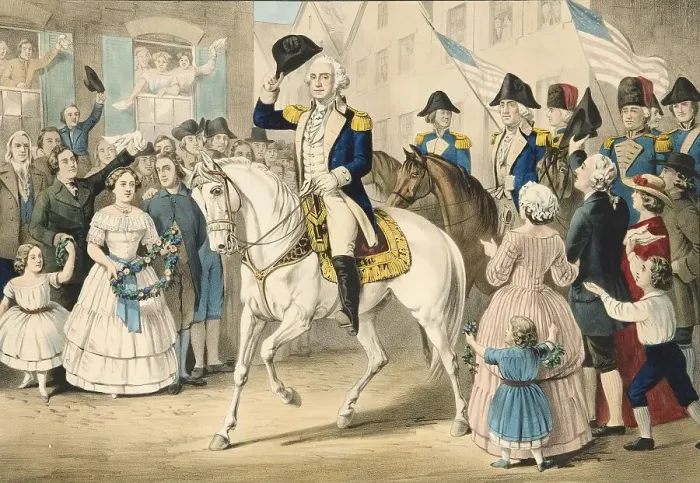 Framed Print : Washington's entry into New York after the evacuation of the city by the British