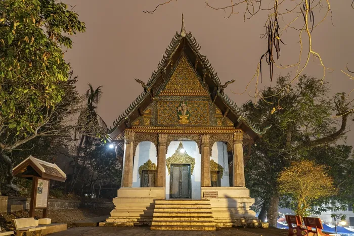Framed Print : The Wat Pahouak temple in Luang Prabang at dusk Framed Print : The Wat Pahouak temple in Luang Prabang at dusk