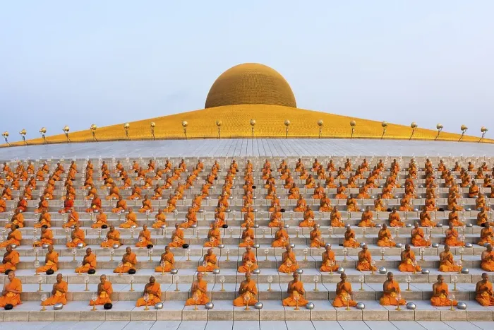 Framed Print : Wat Phra Dhammakaya temple on Makha Bucha Day or Magha Puja Day