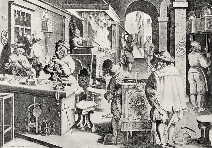 Framed Print : Watchmakers workstation, 16th century