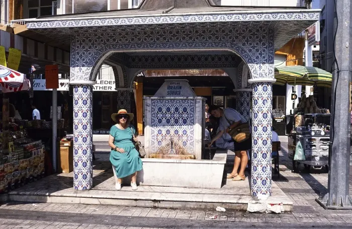 Framed Print : Water fountain in Kusadasi, Turkey, 1997 Iznik tile panels with intricate floral motifs, the so-called arabesques, Asia