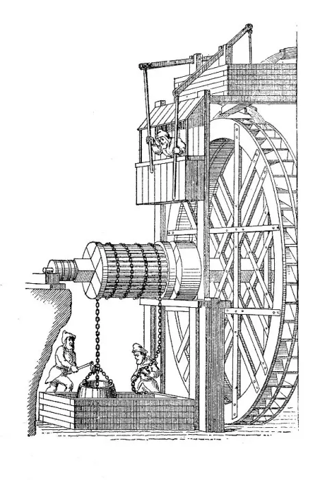Framed Print : Water hoist machine with sweeper wheel