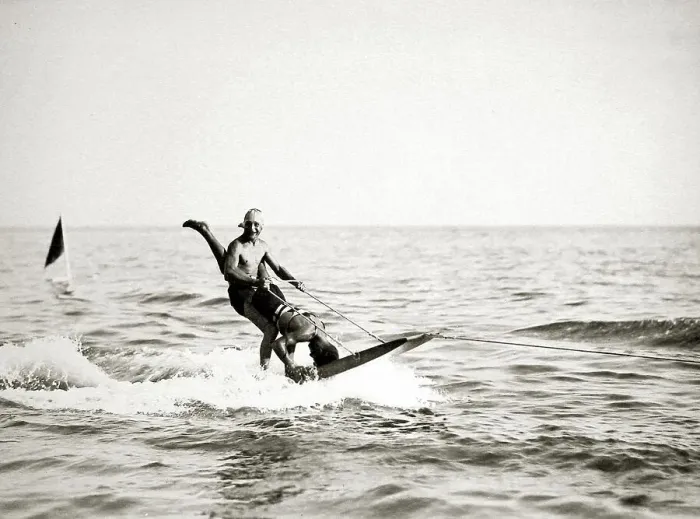 Framed Print : Water ski acrobatics, ca. 1930s