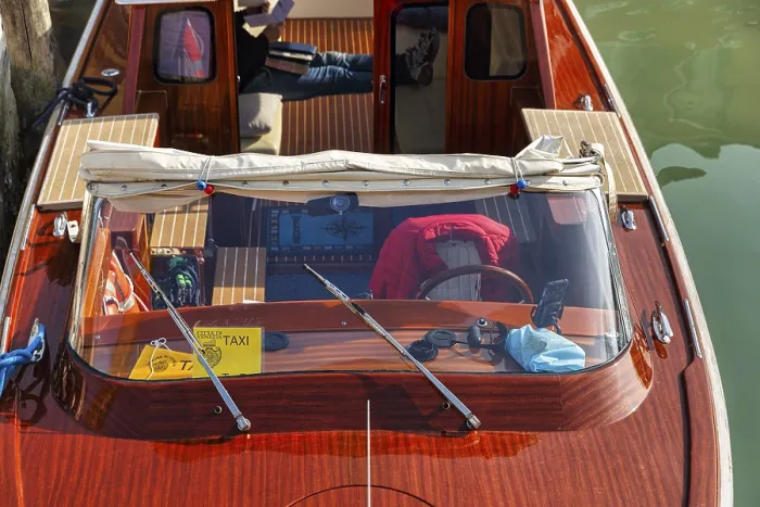 Framed Print : Water taxi, taxi boat, view from above