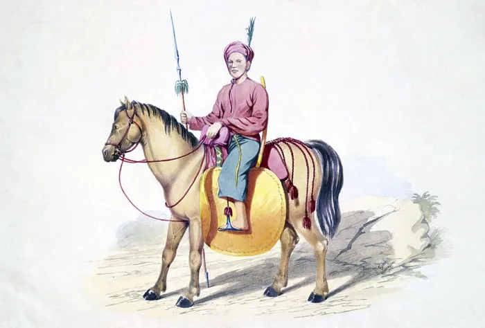Framed Print : Watercolour with pen and ink of a Manipuri horseman (Kathe)