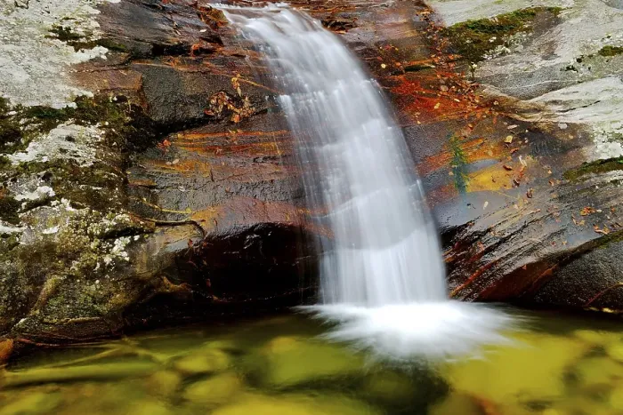 Framed Print : Waterfall in autumn landscape, Heihe National Park