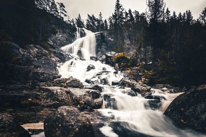 Framed Print : The waterfall Elgafossen belongs half to Sweden