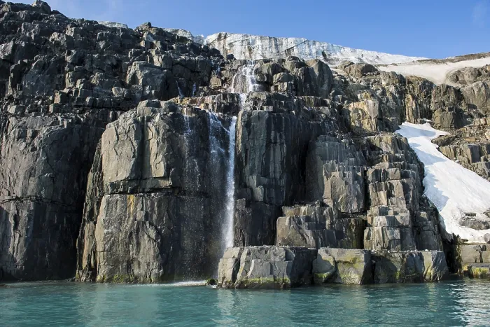 Framed Print : Waterfall in a glacier on Alkefjellet