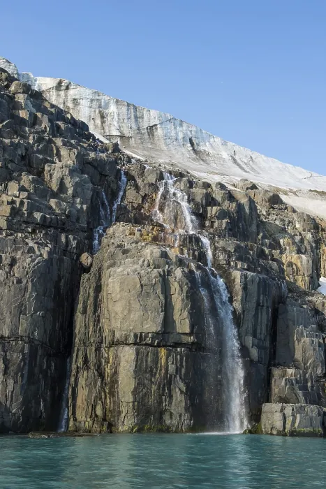 Framed Print : Waterfall in a glacier on Alkefjellet Framed Print : Waterfall in a glacier on Alkefjellet