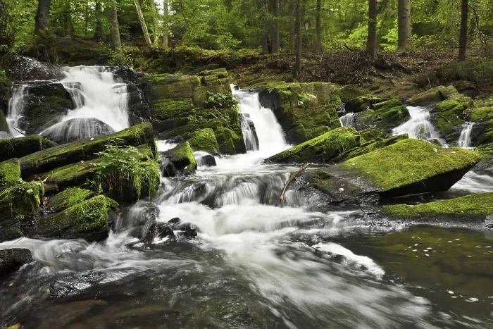 Framed Print : Waterfall, mountain stream Selke