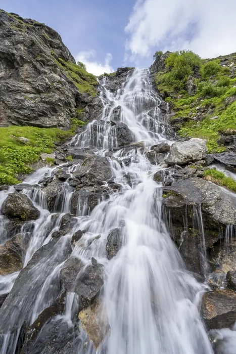 Framed Print : Waterfall on a mountainside, long exposure