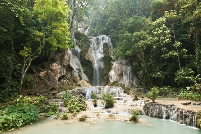 Framed Print : Waterfall with natural pools in the jungle