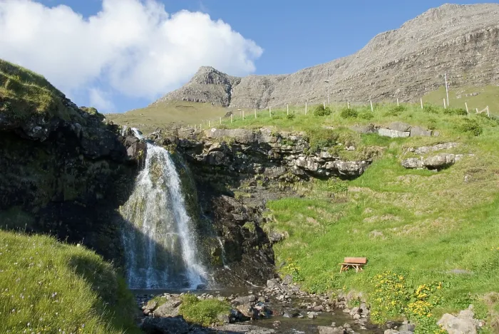 Framed Print : Waterfall, Sorvagsfjoerdur, Bour