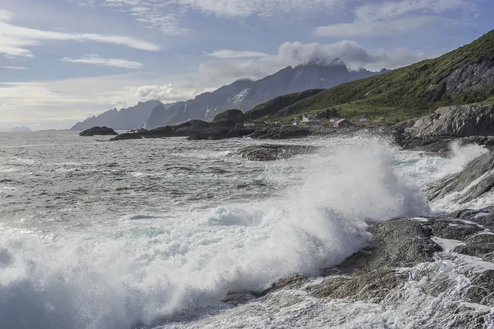 Framed Print : Waves breaking on the rocky coast