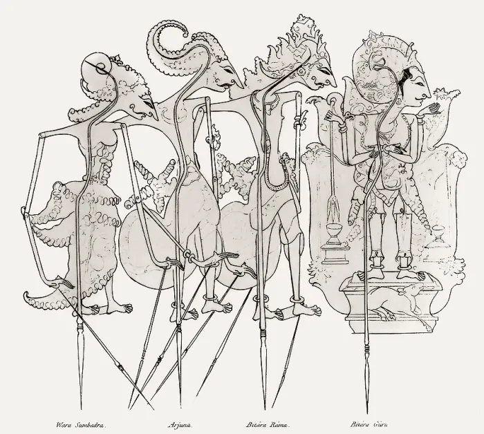 Framed Print : Wayang figures, traditional Javanese form of puppet theatre