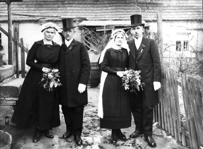 Framed Print : Two wedding couples ca. 1910, place unknown