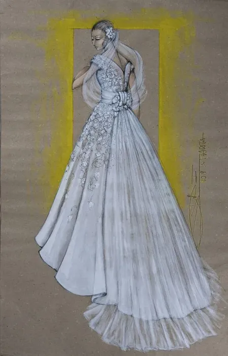 Framed Print : Wedding dress, fashion sketch, fashion design