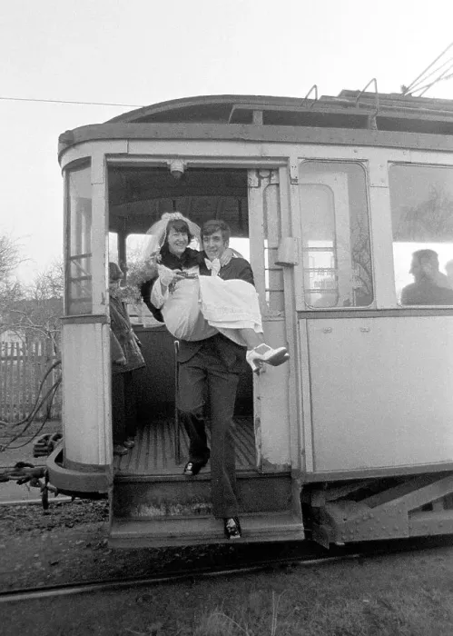 Framed Print : Wedding in an old tram, about 1974