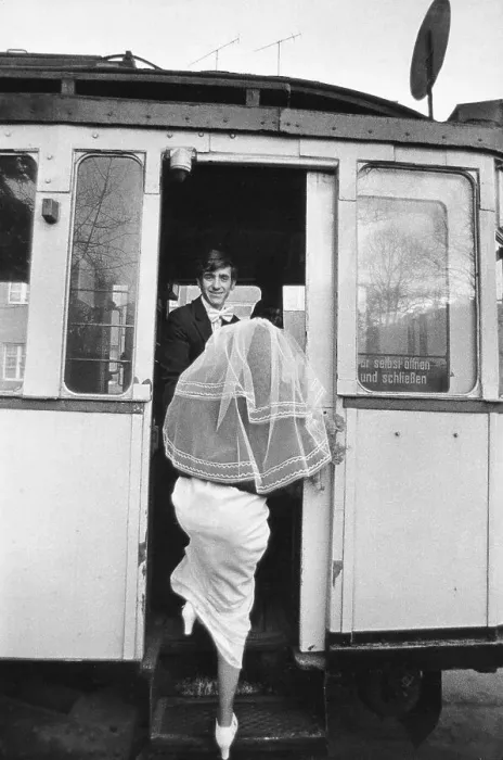 Framed Print : Wedding trip in an old streetcar