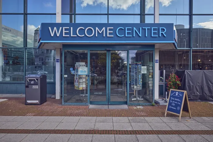 Framed Print : Welcome Center, entrance area, glass facade