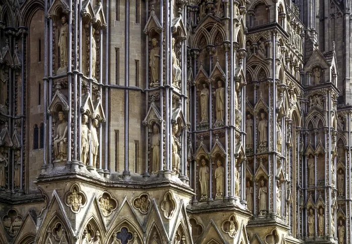 Framed Print : Wells, Cathedral, west facade, detail