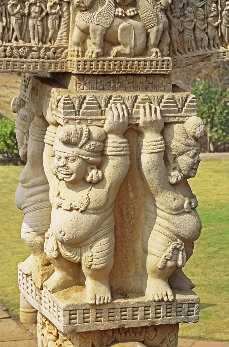 Framed Print : West gateway of stupa 1architraves supported by pot-bellied Dwarfs on south pillar inner view