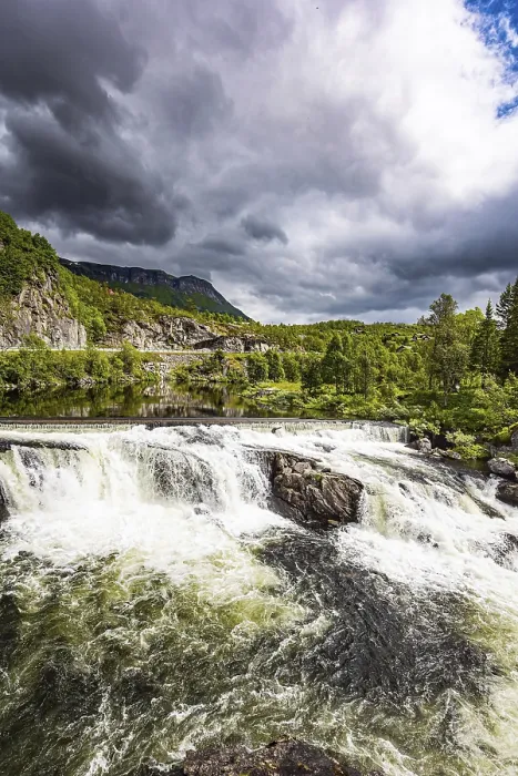 Framed Print : The western Norway. Magnificent seething waterfall - the threshold on the river Bioreio Framed Print : The western Norway. Magnificent seething waterfall - the threshold on the river Bioreio