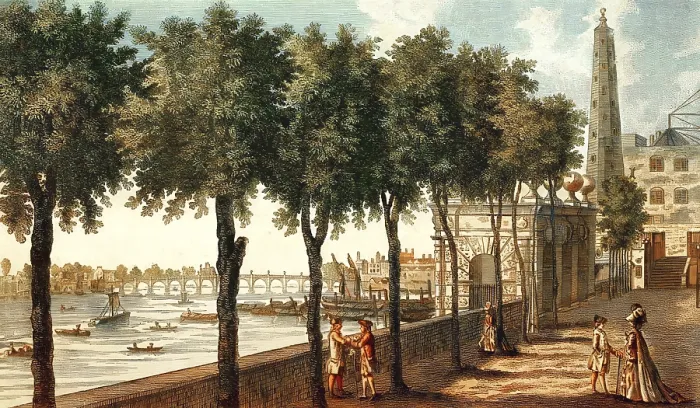 Framed Print : Westminster and Westminster Bridge from York Stairs and the water tower Framed Print : Westminster and Westminster Bridge from York Stairs and the water tower