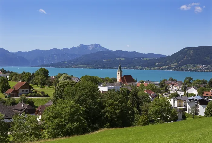 Framed Print : Weyregg am Attersee with Schafberg Framed Print : Weyregg am Attersee with Schafberg