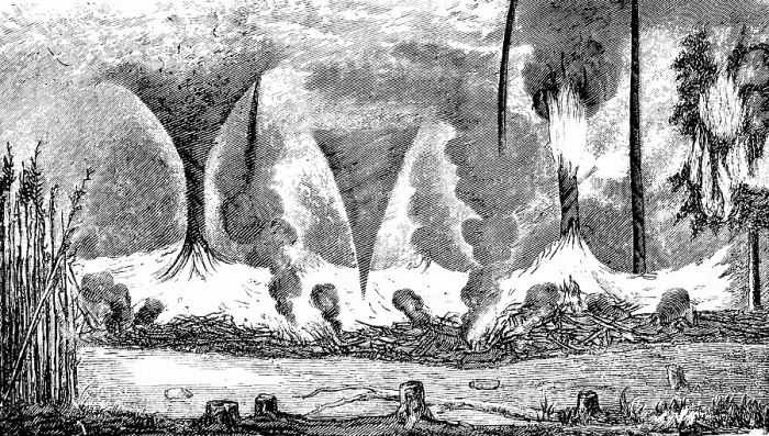Framed Print : How whirlwinds arise over burning cane bushes