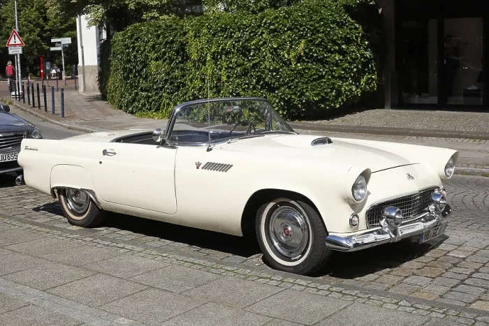 Framed Print : White American Vintage Ford Thunderbird Convertible Standing on the Road Framed Print : White American Vintage Ford Thunderbird Convertible Standing on the Road