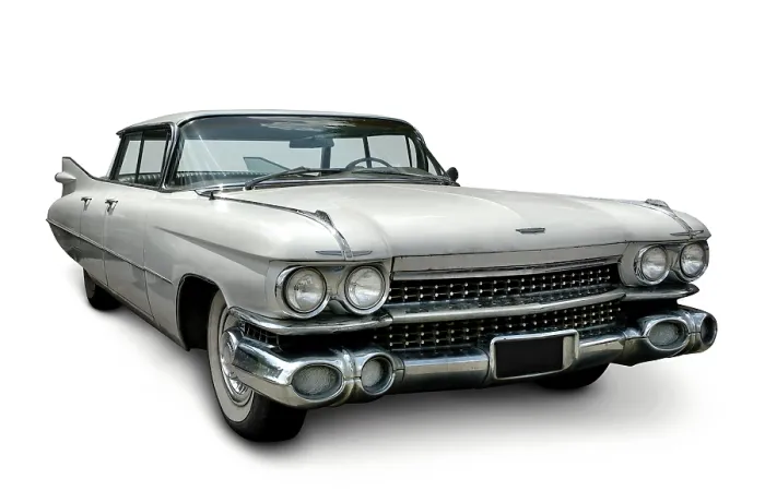 Framed Print : White Cadillac Fleetwood 1959 old classic American car