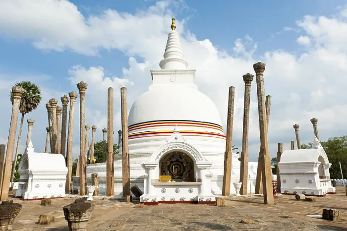Framed Print : White Stupa, colorful ribbon in the colors of Buddhism