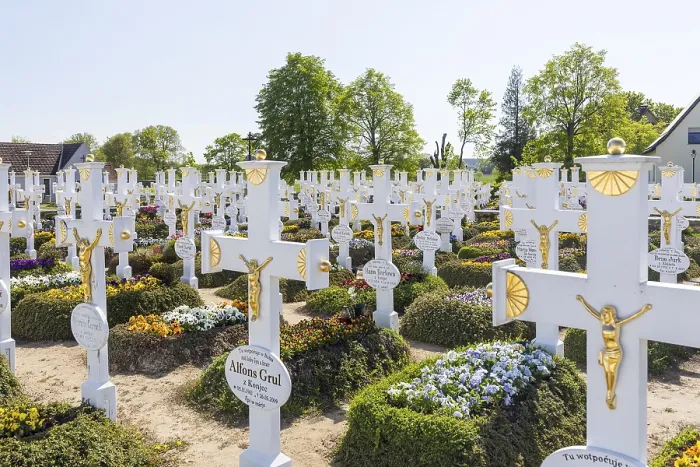 Framed Print : White wooden crosses at the heritage-protected Sorbian cemetery in Ralbitz