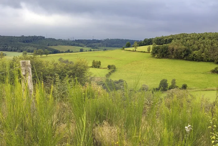 Framed Print : Wide green hills under a cloudy sky, Siegen