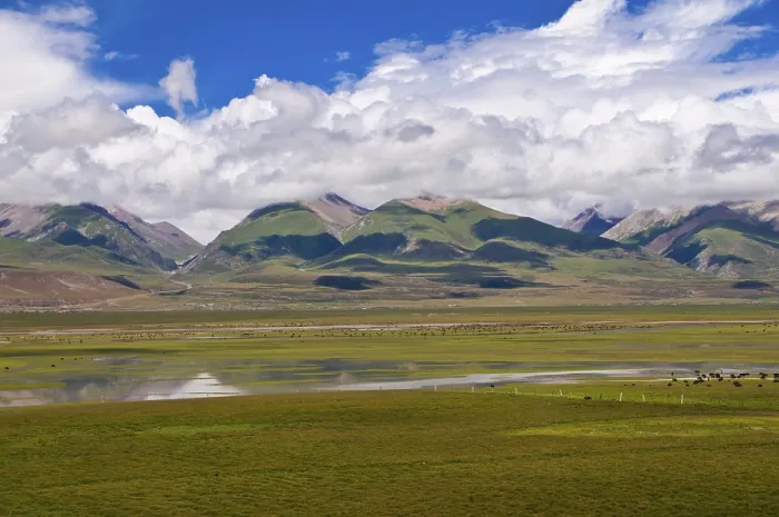Framed Print : Wide open landscape of Tibet along the railway line from Lhasa to Chengdu