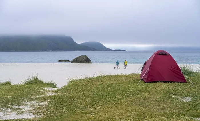Framed Print : Wild camping at Hauklandstranda