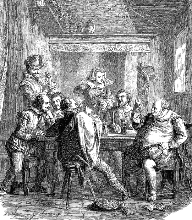 Framed Print : William Shakespeare with friends in the Mermaid tavern