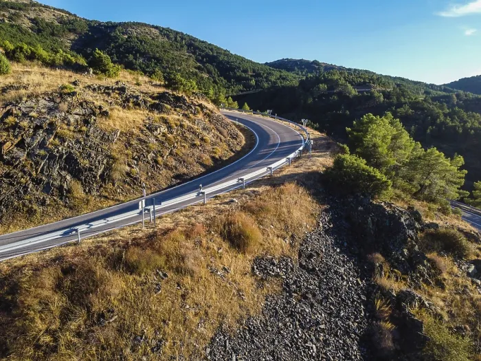 Framed Print : Winding mountain road in Madrid, aerial drone view Framed Print : Winding mountain road in Madrid, aerial drone view