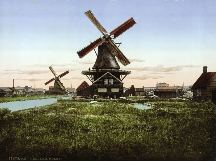 Framed Print : Two windmills, Holland, c. 1895