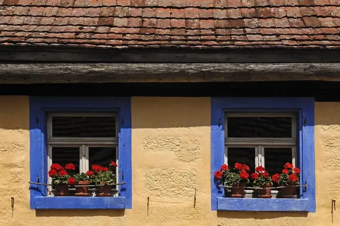 Framed Print : Window with geraniums on the Haeckerhaus built in 1717