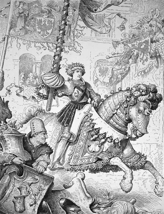 Framed Print : The winner of a medieval jousting tournament
