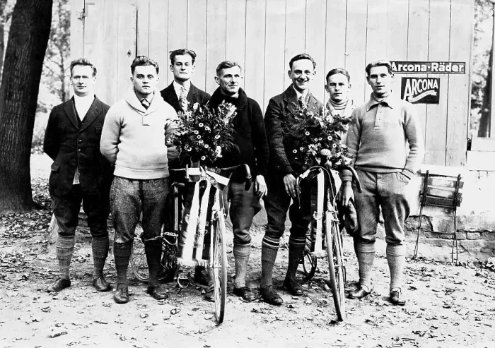 Framed Print : The two winners of a bike race, ca