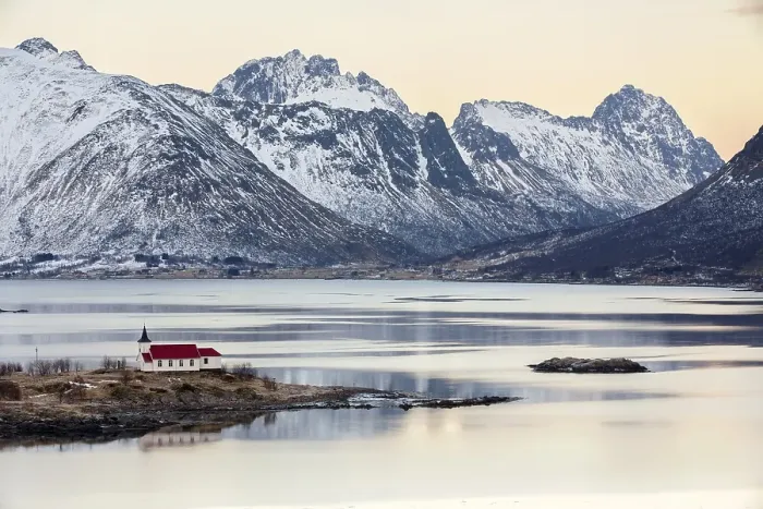 Framed Print : Winter landscape at Austnesfjord Framed Print : Winter landscape at Austnesfjord