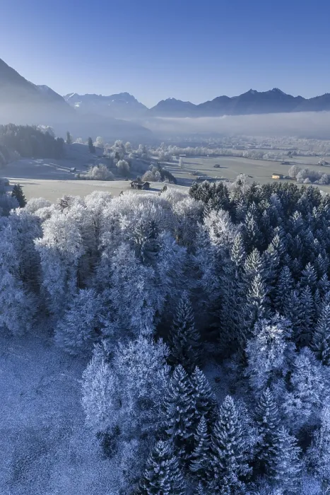Framed Print : Winter landscape, fog, high fog