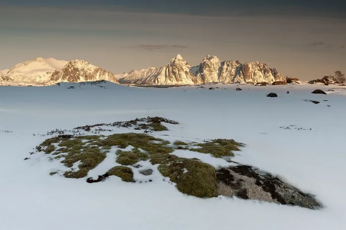 Framed Print : Winter landscape, Rugged mountains