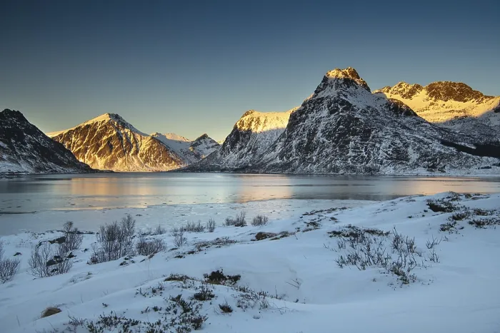 Framed Print : Winter Scandinavian landscape, fjord Framed Print : Winter Scandinavian landscape, fjord
